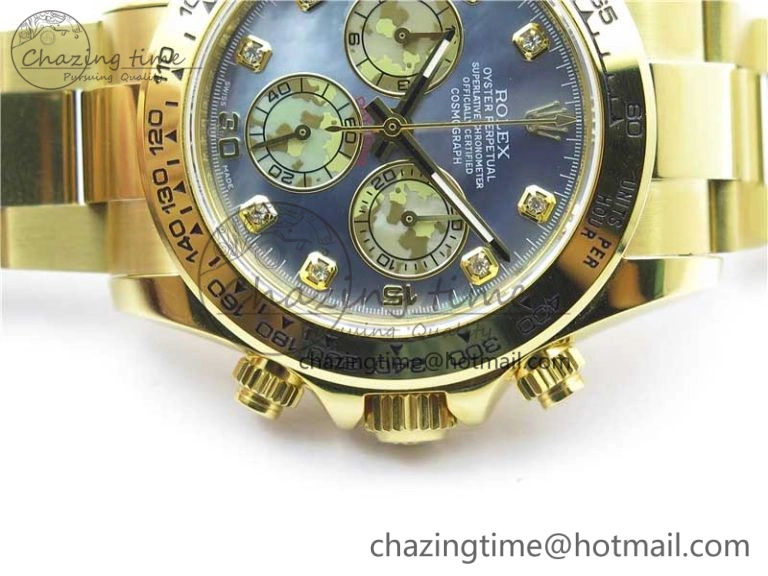 Daytona 116520 YG UBF Best Edition Ice Blue MOP Crystal Markers Dial on YG Bracelet A7750