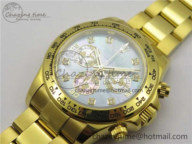 Daytona 116520 YG UBF Best Edition Ice Blue MOP Crystal Markers Dial on YG Bracelet A7750