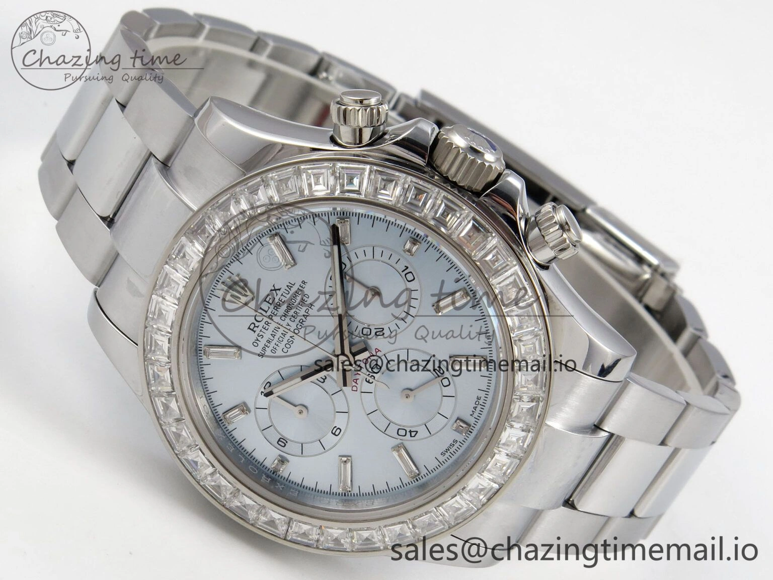 Daytona 116576TBR 3CF 1:1 Best Edition diamonds Bezel Ice Blue Dial on SS Bracelet SH4130 V2(Mod Version)