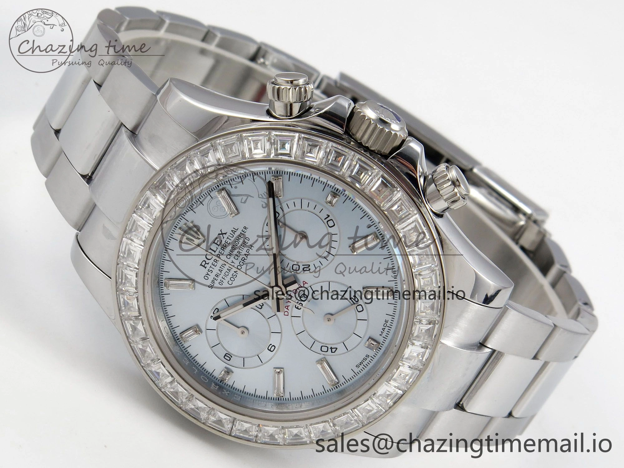 Daytona 116576TBR 3CF 1:1 Best Edition diamonds Bezel Ice Blue Dial on SS Bracelet SH4130 V2(Mod Version)