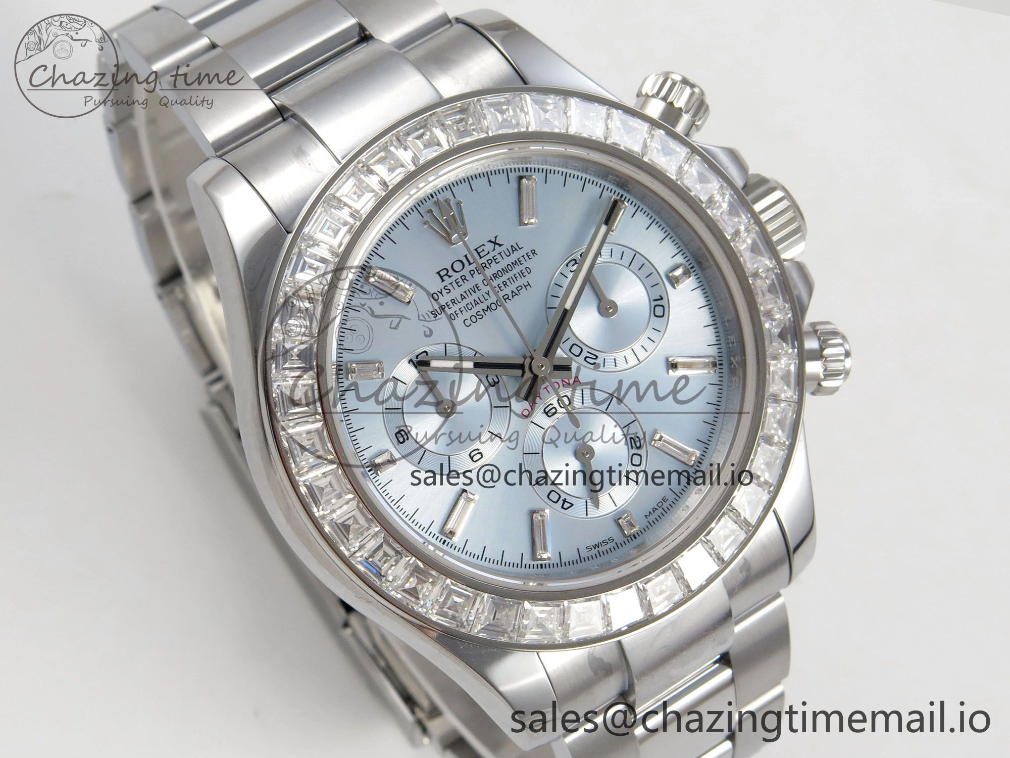 Daytona 116576TBR 3CF 1:1 Best Edition diamonds Bezel Ice Blue Dial on SS Bracelet SH4130 V2(Mod Version)