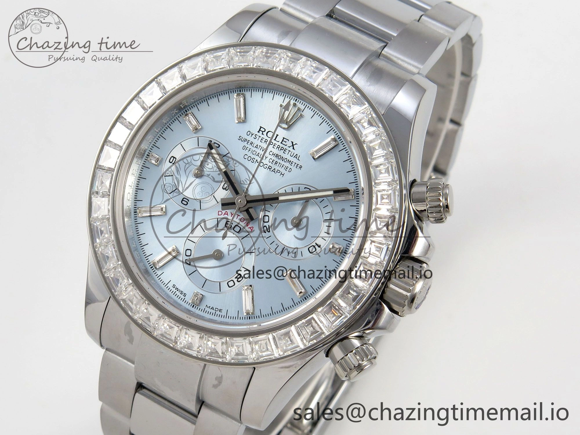 Daytona 116576TBR 3CF 1:1 Best Edition diamonds Bezel Ice Blue Dial on SS Bracelet SH4130 V2(Mod Version)