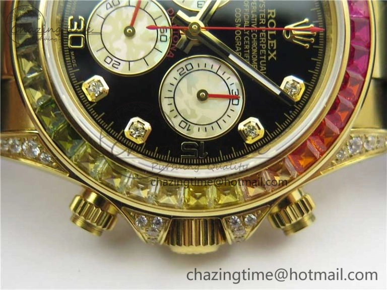 Daytona 116589RBOW YG Rainbow Crystal BLF Best Edition Black Dial on Rubber Strap A4130