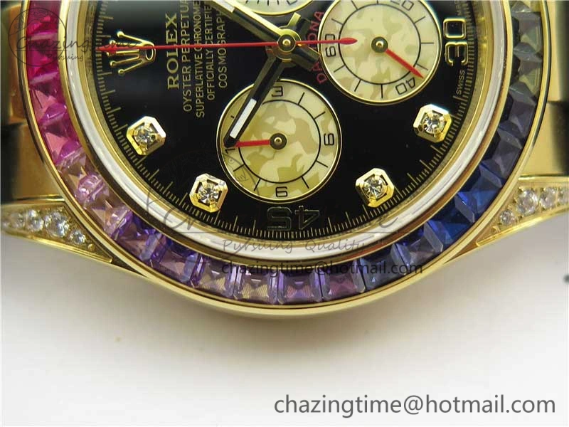 Daytona 116589RBOW YG Rainbow Crystal BLF Best Edition Black Dial on Rubber Strap A4130