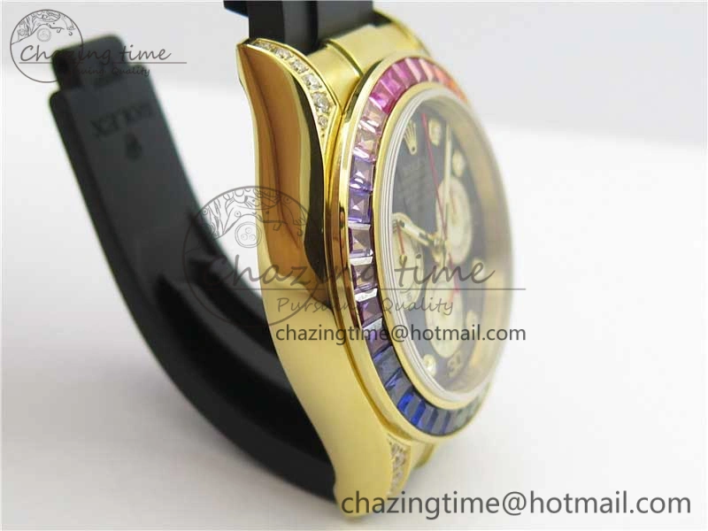 Daytona 116589RBOW YG Rainbow Crystal BLF Best Edition Black Dial on Rubber Strap A4130