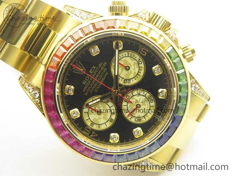Daytona 116589RBOW YG Rainbow Crystal BLF Best Edition Black Dial on YG Bracelet A4130