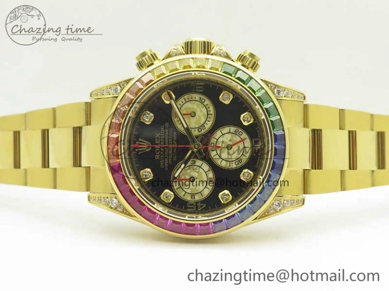 Daytona 116589RBOW YG Rainbow Crystal BLF Best Edition Black Dial on YG Bracelet A4130