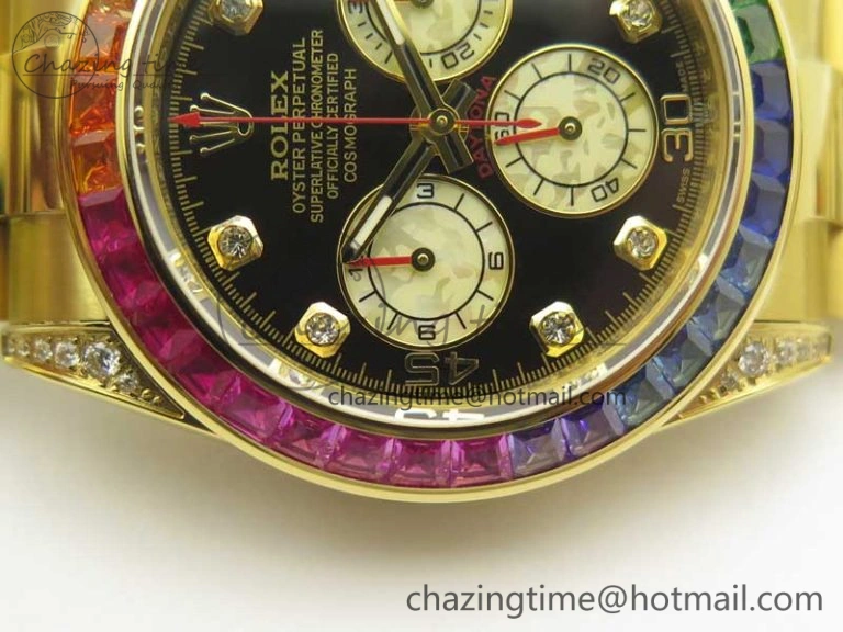 Daytona 116589RBOW YG Rainbow Crystal BLF Best Edition Black Dial on YG Bracelet A4130