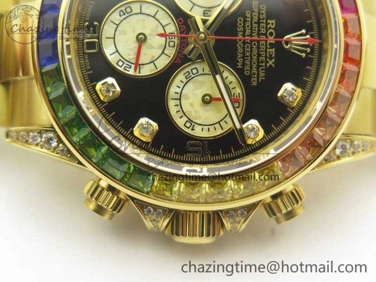 Daytona 116589RBOW YG Rainbow Crystal BLF Best Edition Black Dial on YG Bracelet A4130