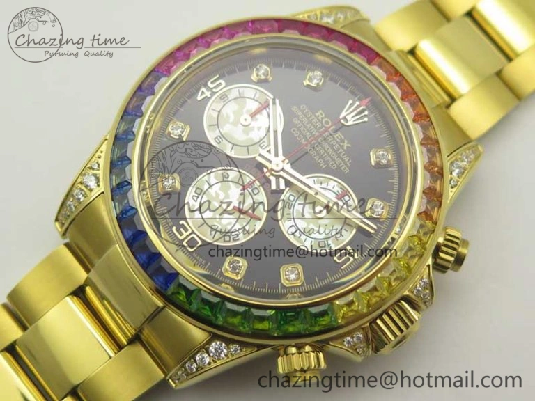 Daytona 116589RBOW YG Rainbow Crystal BLF Best Edition Black Dial on YG Bracelet A4130