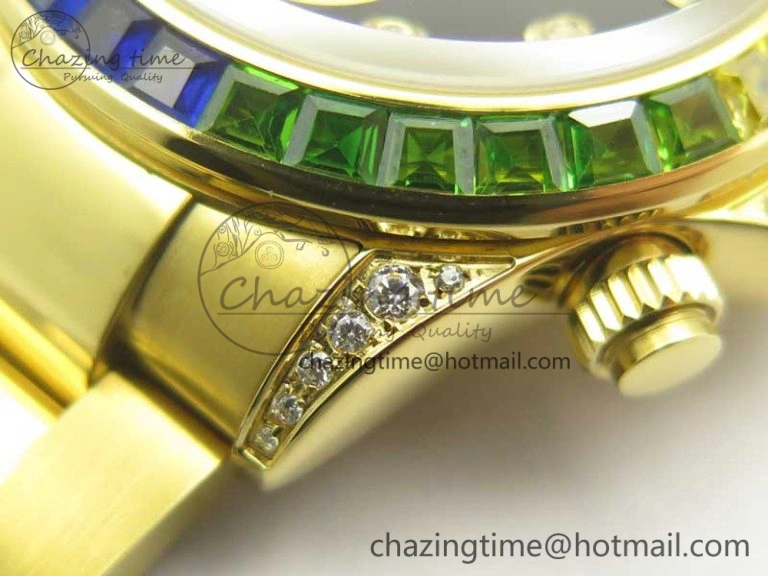 Daytona 116589RBOW YG Rainbow Crystal BLF Best Edition Black Dial on YG Bracelet A4130