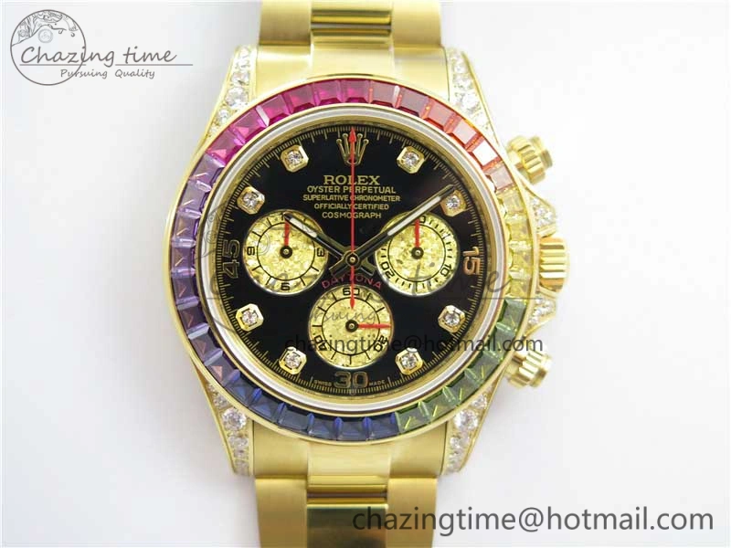 Daytona 116589RBOW YG Rainbow Crystal BLF Best Edition Black Dial on YG Bracelet A4130