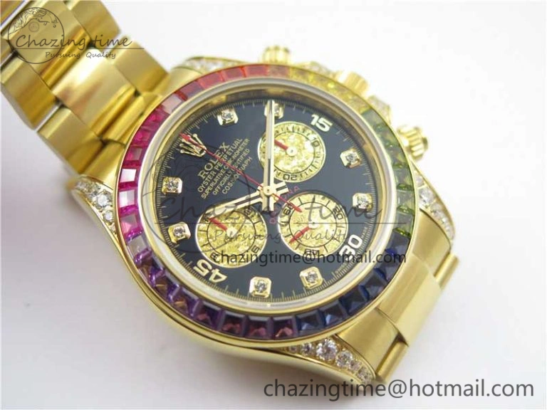 Daytona 116589RBOW YG Rainbow Crystal BLF Best Edition Black Dial on YG Bracelet A4130