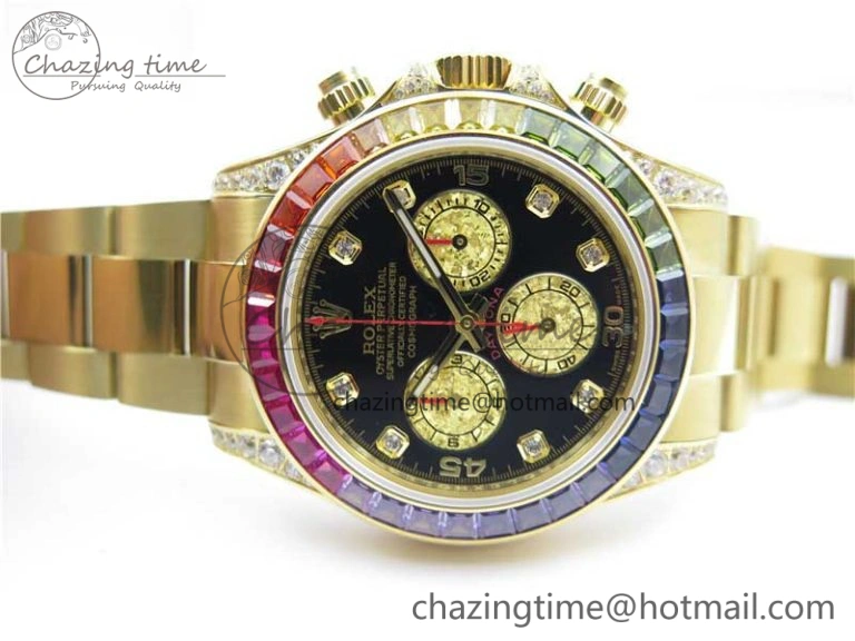 Daytona 116589RBOW YG Rainbow Crystal BLF Best Edition Black Dial on YG Bracelet A4130