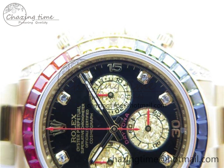 Daytona 116589RBOW YG Rainbow Crystal BLF Best Edition Black Dial on YG Bracelet A4130