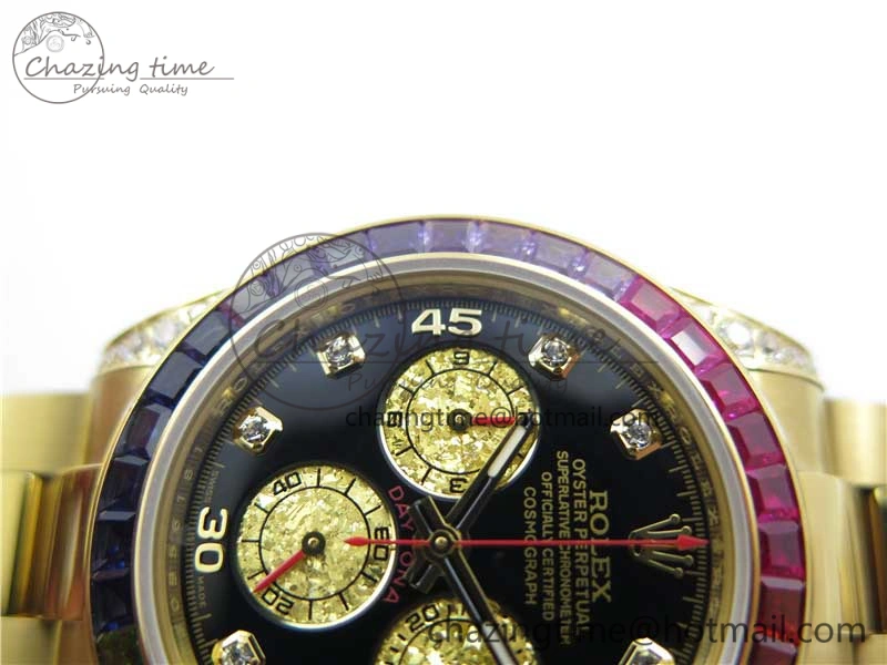Daytona 116589RBOW YG Rainbow Crystal BLF Best Edition Black Dial on YG Bracelet A4130