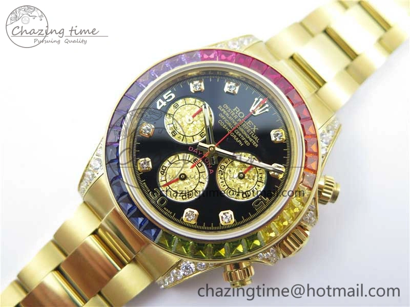 Daytona 116589RBOW YG Rainbow Crystal BLF Best Edition Black Dial on YG Bracelet A4130