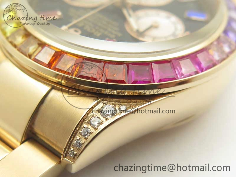 Daytona 116595RBOW RG Rainbow Crystal BLF Best Edition Black Dial on RG Bracelet A4130