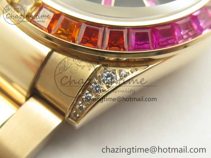 Daytona 116595RBOW RG Rainbow Crystal BLF Best Edition Black Dial on RG Bracelet A4130
