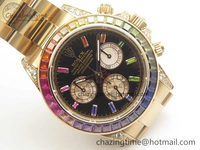 Daytona 116595RBOW RG Rainbow Crystal BLF Best Edition Black Dial on RG Bracelet A4130