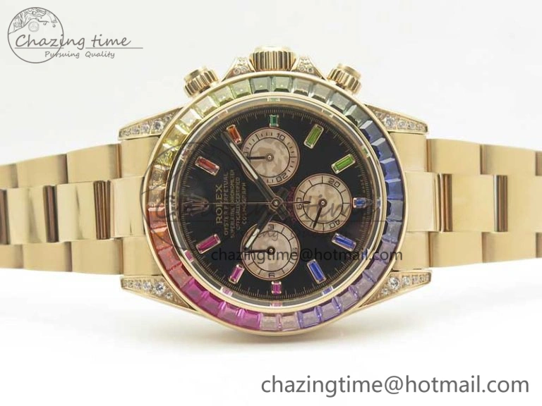Daytona 116595RBOW RG Rainbow Crystal BLF Best Edition Black Dial on RG Bracelet A4130