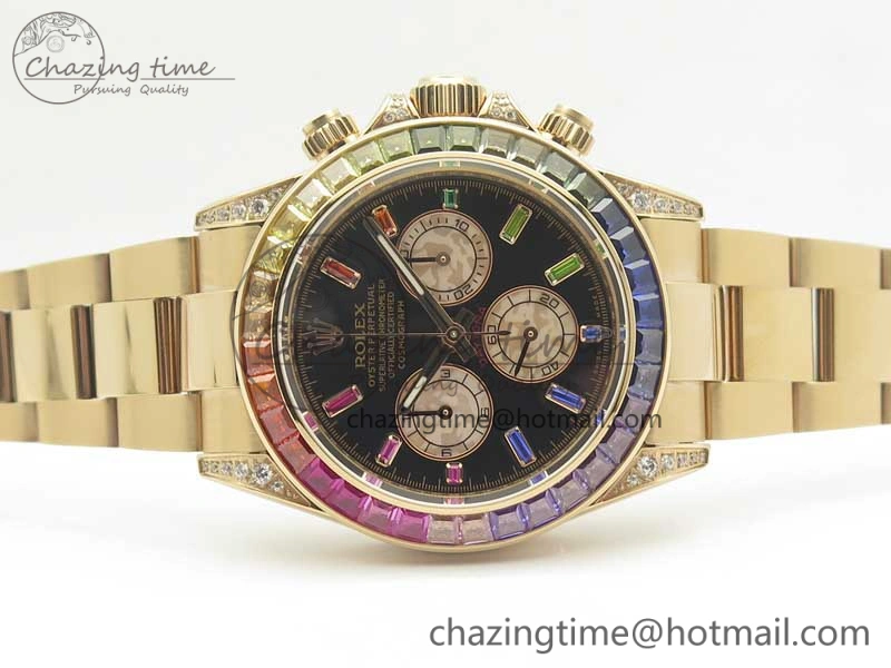 Daytona 116595RBOW RG Rainbow Crystal BLF Best Edition Black Dial on RG Bracelet A4130