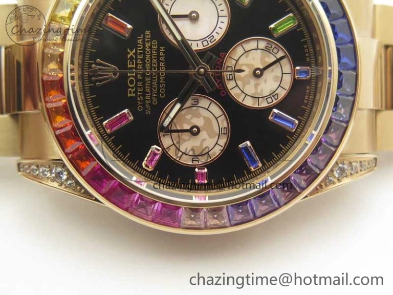 Daytona 116595RBOW RG Rainbow Crystal BLF Best Edition Black Dial on RG Bracelet A4130