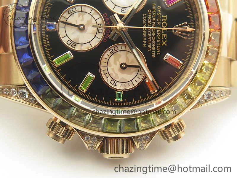 Daytona 116595RBOW RG Rainbow Crystal BLF Best Edition Black Dial on RG Bracelet A4130