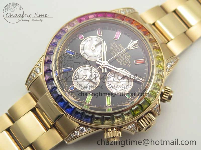 Daytona 116595RBOW RG Rainbow Crystal BLF Best Edition Black Dial on RG Bracelet A4130