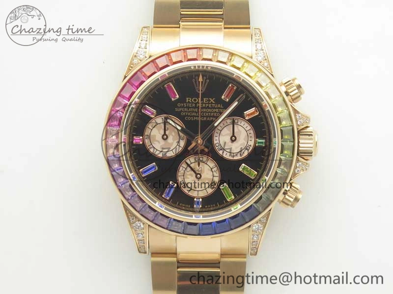 Daytona 116595RBOW RG Rainbow Crystal BLF Best Edition Black Dial on RG Bracelet A4130