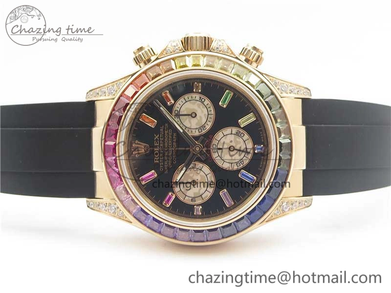 Daytona 116595RBOW RG Rainbow Crystal BLF Best Edition Black Dial on Rubber Strap A4130