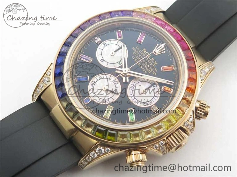 Daytona 116595RBOW RG Rainbow Crystal BLF Best Edition Black Dial on Rubber Strap A4130