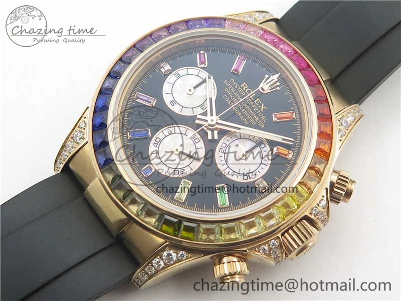 Daytona 116595RBOW RG Rainbow Crystal BLF Best Edition Black Dial on Rubber Strap A4130