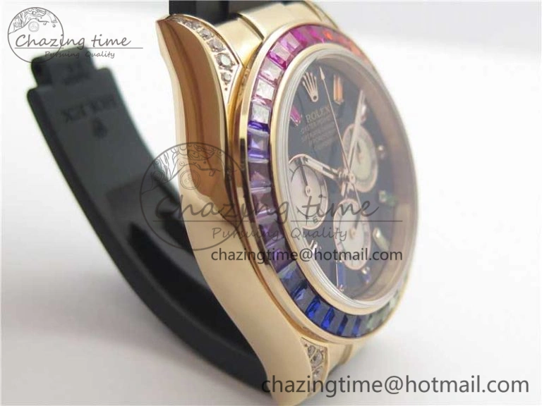 Daytona 116595RBOW RG Rainbow Crystal BLF Best Edition Black Dial on Rubber Strap A4130