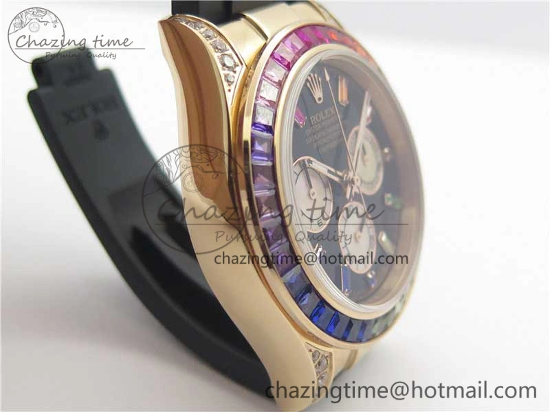 Daytona 116595RBOW RG Rainbow Crystal BLF Best Edition Black Dial on Rubber Strap A4130