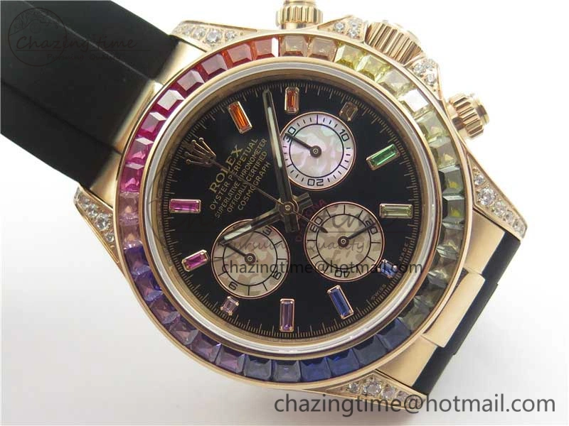 Daytona 116595RBOW RG Rainbow Crystal BLF Best Edition Black Dial on Rubber Strap A4130
