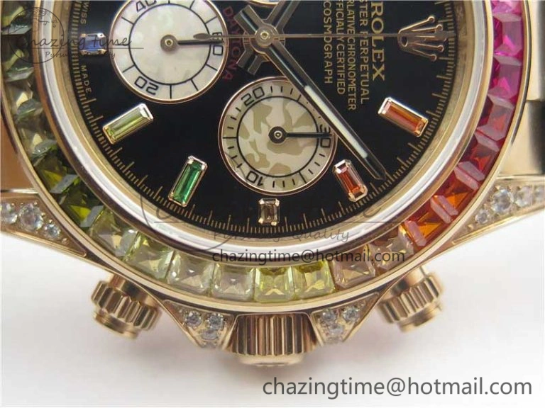 Daytona 116595RBOW RG Rainbow Crystal BLF Best Edition Black Dial on Rubber Strap A4130