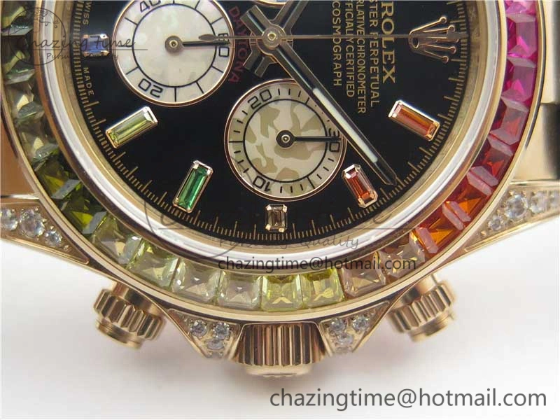 Daytona 116595RBOW RG Rainbow Crystal BLF Best Edition Black Dial on Rubber Strap A4130