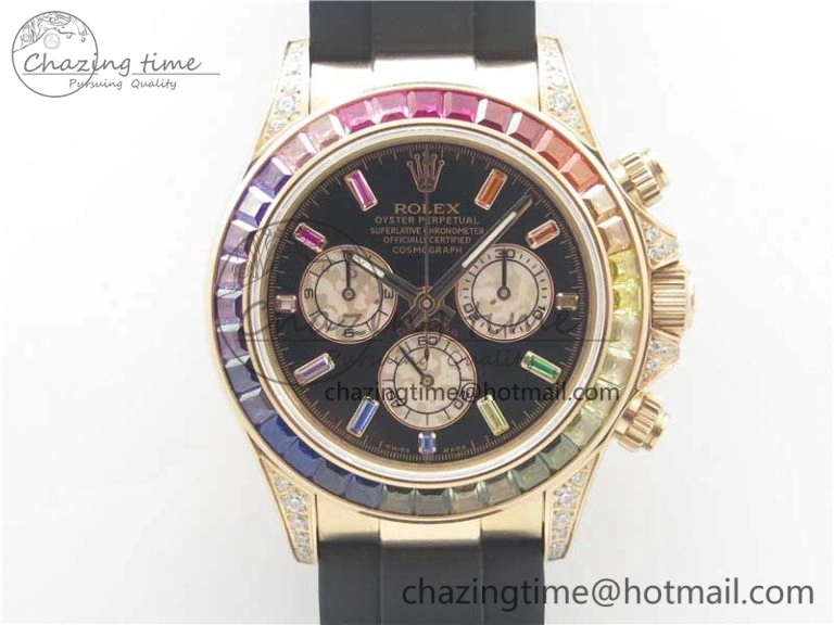 Daytona 116595RBOW RG Rainbow Crystal BLF Best Edition Black Dial on Rubber Strap A4130