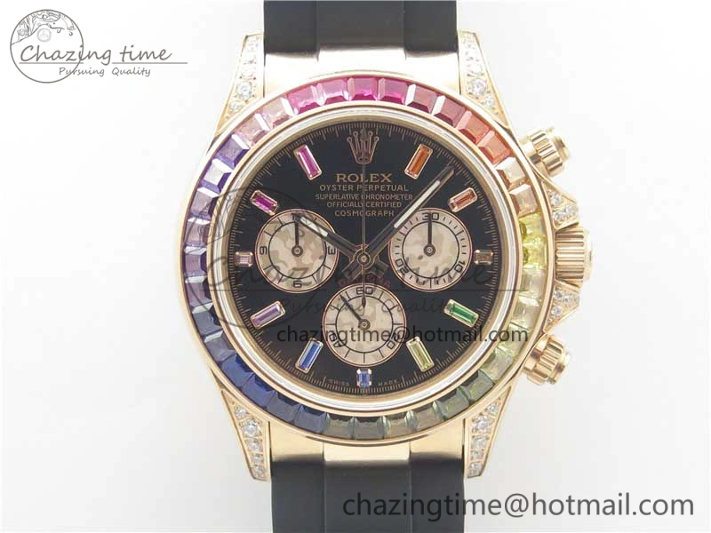 Daytona 116595RBOW RG Rainbow Crystal BLF Best Edition Black Dial on Rubber Strap A4130