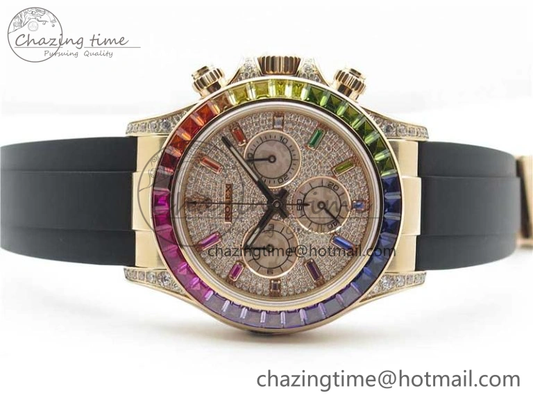 Daytona 116595RBOW RG Rainbow Crystal BLF Best Edition Diamonds Dial on Rubber Strap A4130