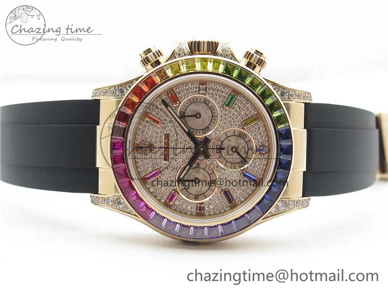 Daytona 116595RBOW RG Rainbow Crystal BLF Best Edition Diamonds Dial on Rubber Strap A4130
