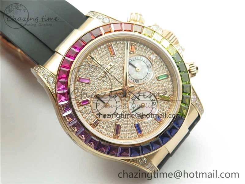 Daytona 116595RBOW RG Rainbow Crystal BLF Best Edition Diamonds Dial on Rubber Strap A4130