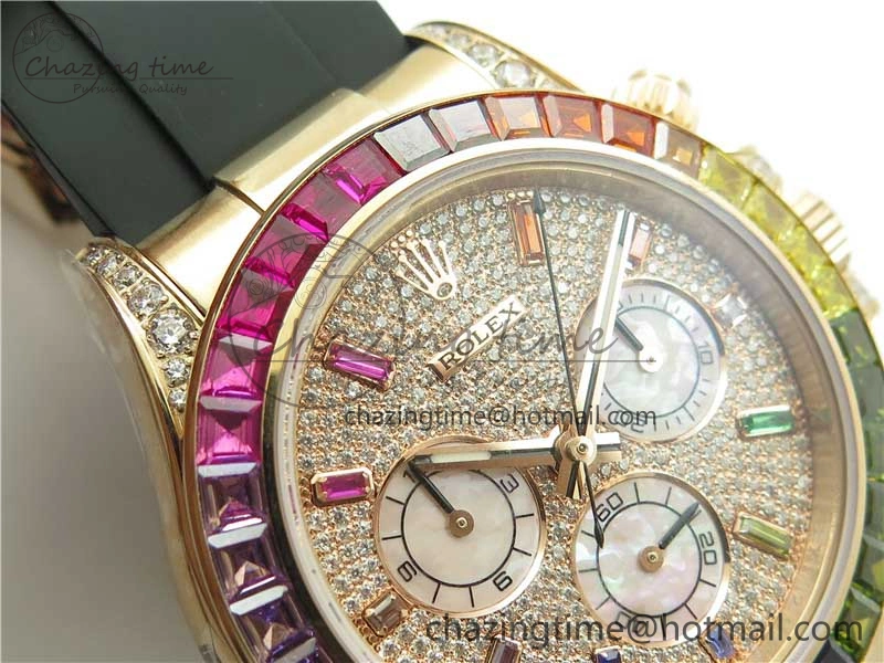 Daytona 116595RBOW RG Rainbow Crystal BLF Best Edition Diamonds Dial on Rubber Strap A4130