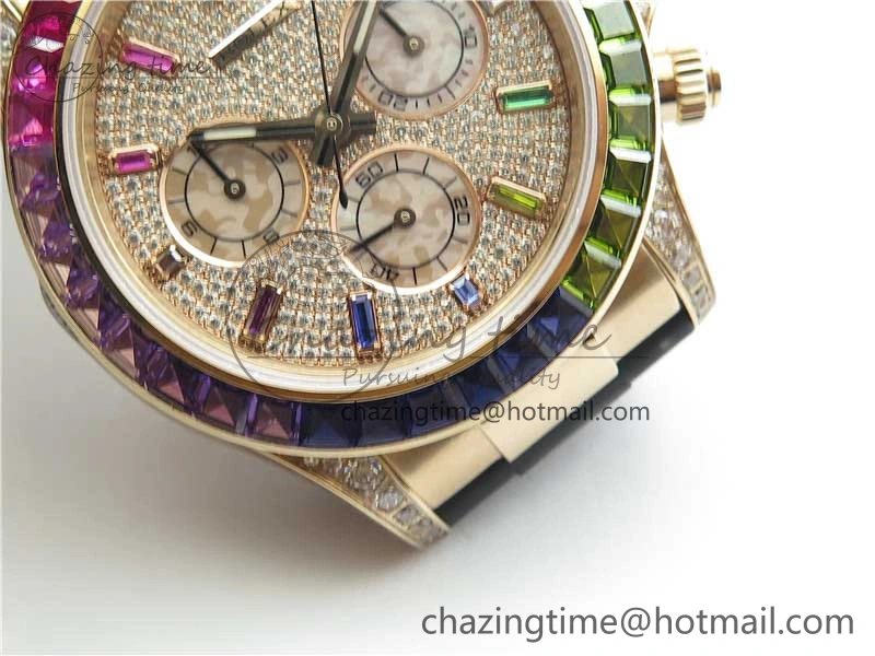 Daytona 116595RBOW RG Rainbow Crystal BLF Best Edition Diamonds Dial on Rubber Strap A4130