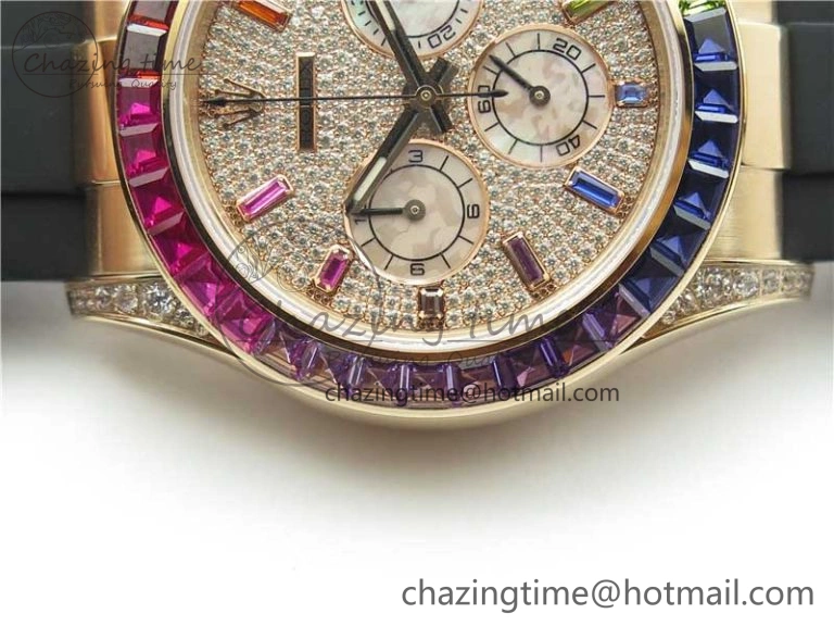 Daytona 116595RBOW RG Rainbow Crystal BLF Best Edition Diamonds Dial on Rubber Strap A4130