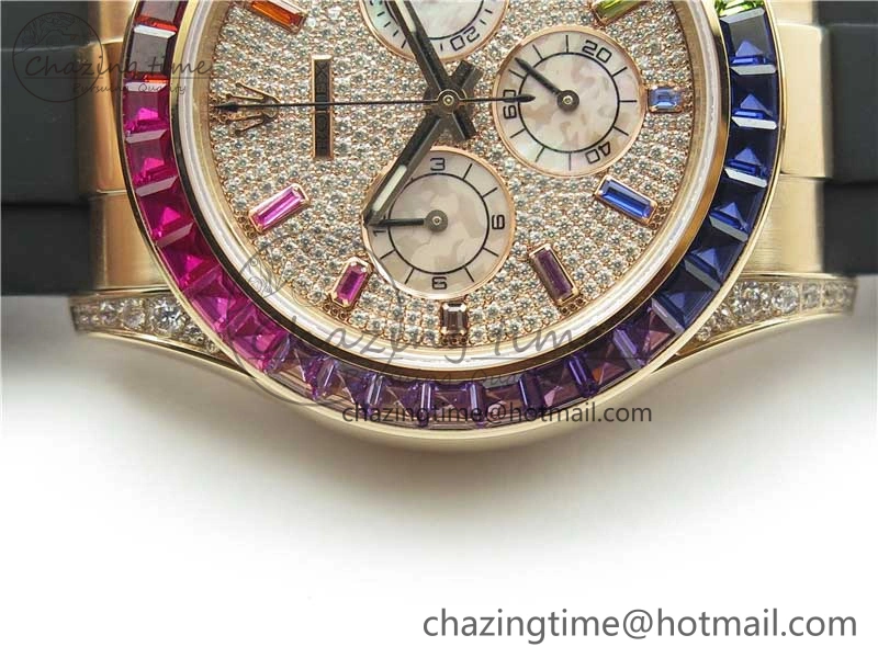 Daytona 116595RBOW RG Rainbow Crystal BLF Best Edition Diamonds Dial on Rubber Strap A4130