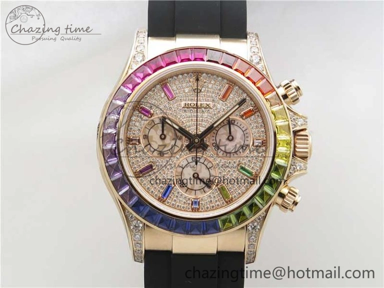 Daytona 116595RBOW RG Rainbow Crystal BLF Best Edition Diamonds Dial on Rubber Strap A4130