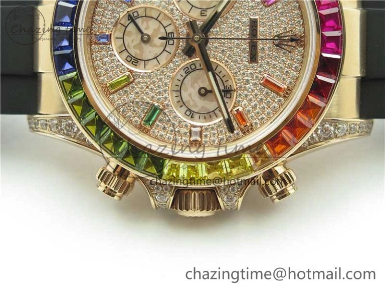 Daytona 116595RBOW RG Rainbow Crystal BLF Best Edition Diamonds Dial on Rubber Strap A4130