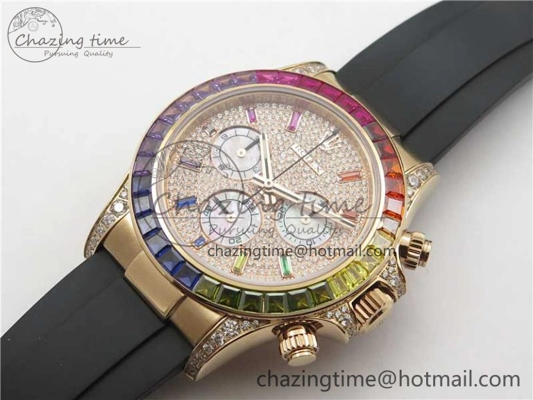 Daytona 116595RBOW RG Rainbow Crystal BLF Best Edition Diamonds Dial on Rubber Strap A4130